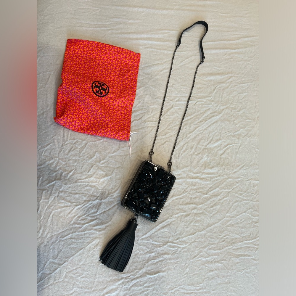 Tory Bursh Black Crystal Adele Hardshell Clutch